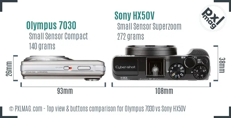 Olympus 7030 vs Sony HX50V top view buttons comparison