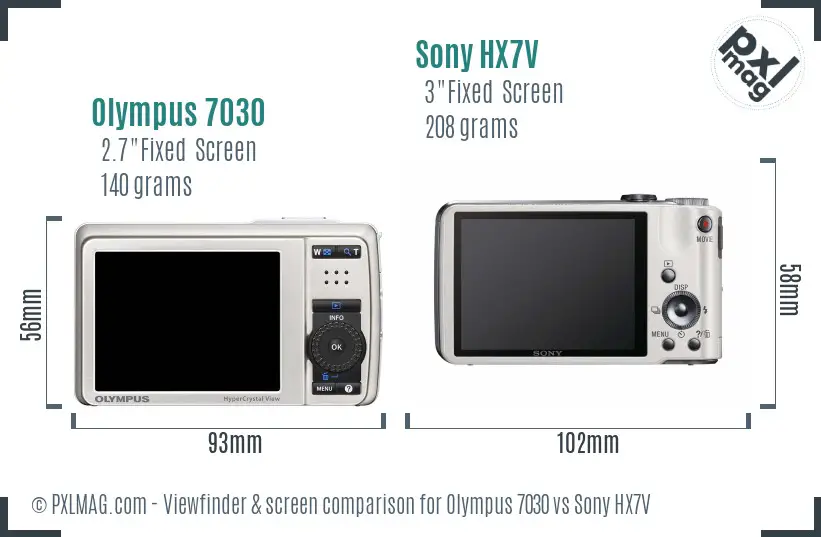 Olympus 7030 vs Sony HX7V Screen and Viewfinder comparison