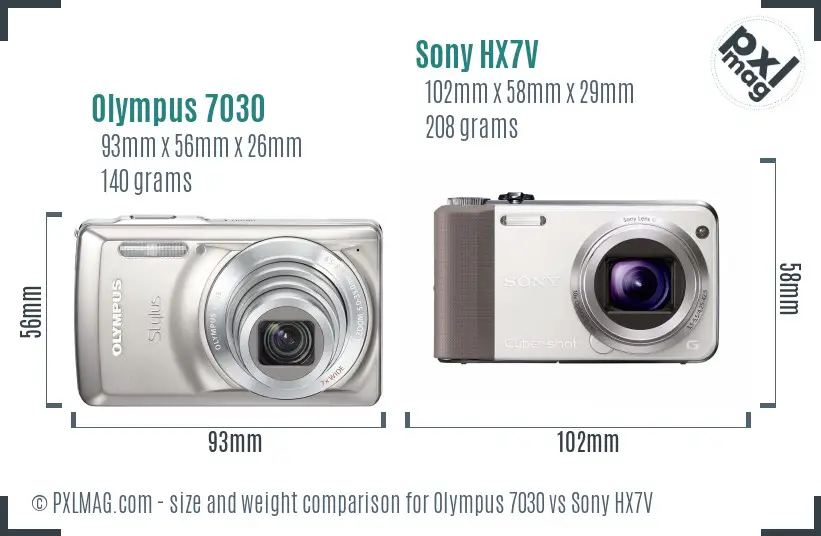 Olympus 7030 vs Sony HX7V size comparison