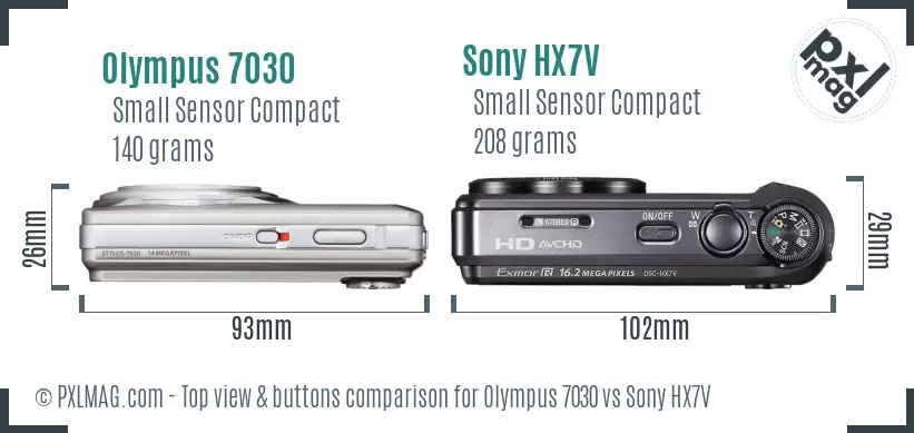 Olympus 7030 vs Sony HX7V top view buttons comparison