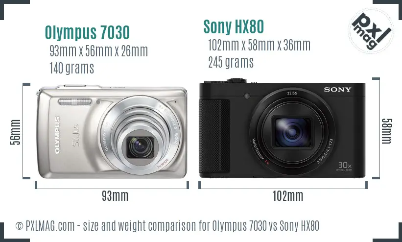 Olympus 7030 vs Sony HX80 size comparison