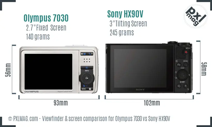 Olympus 7030 vs Sony HX90V Screen and Viewfinder comparison