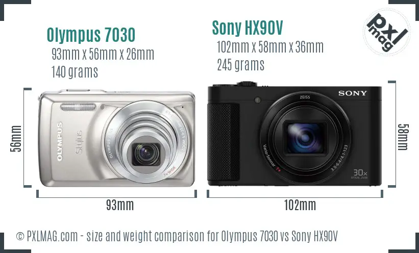 Olympus 7030 vs Sony HX90V size comparison