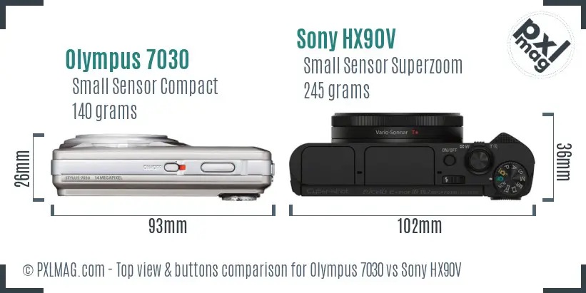 Olympus 7030 vs Sony HX90V top view buttons comparison