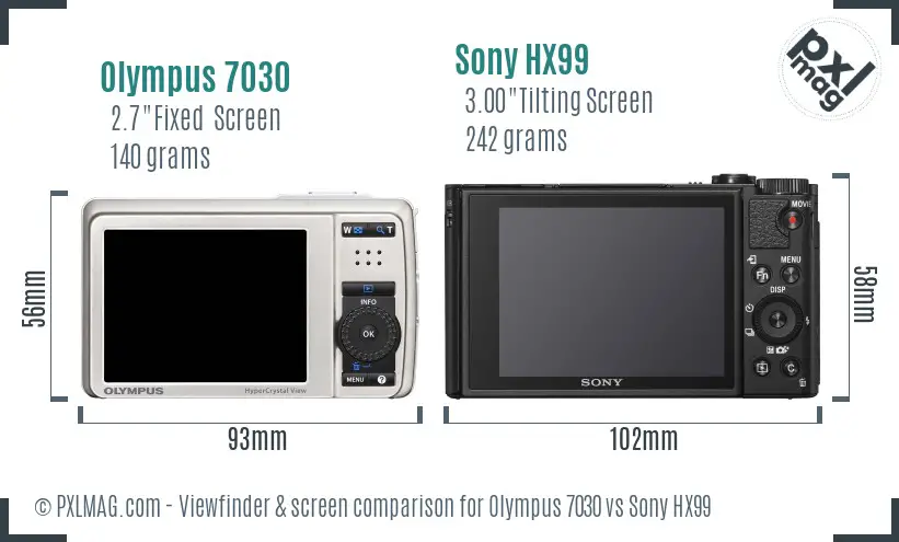 Olympus 7030 vs Sony HX99 Screen and Viewfinder comparison