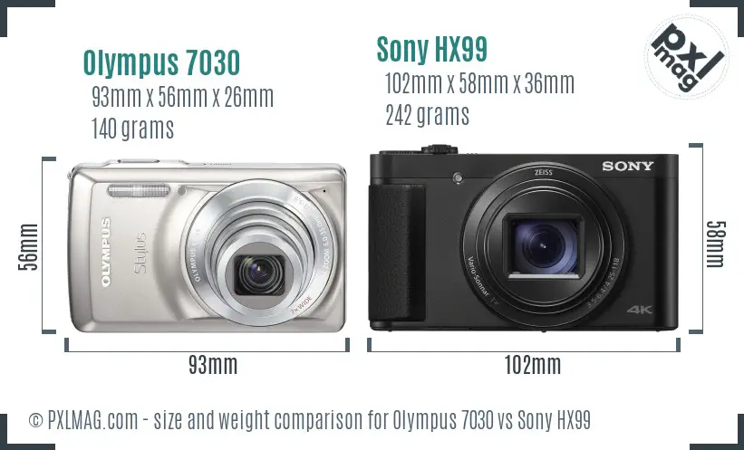 Olympus 7030 vs Sony HX99 size comparison