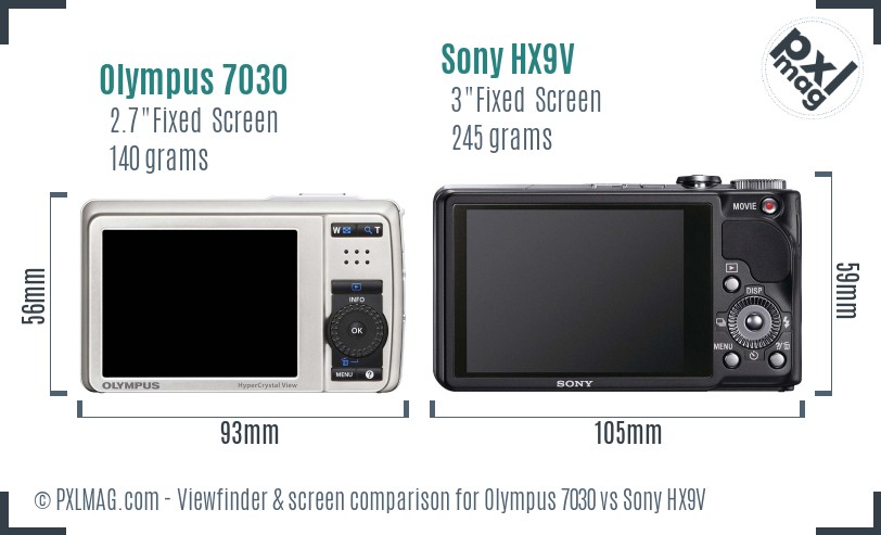 Olympus 7030 vs Sony HX9V Screen and Viewfinder comparison