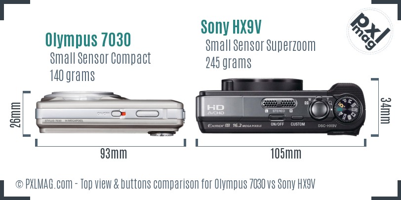 Olympus 7030 vs Sony HX9V top view buttons comparison