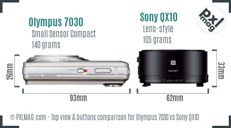 Olympus 7030 vs Sony QX10 top view buttons comparison Olympus 7030 vs Sony QX10 top view buttons comparison