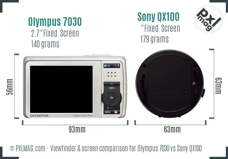 Olympus 7030 vs Sony QX100 Screen and Viewfinder comparison