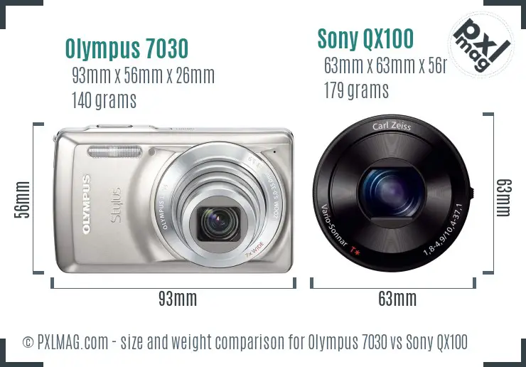 Olympus 7030 vs Sony QX100 size comparison