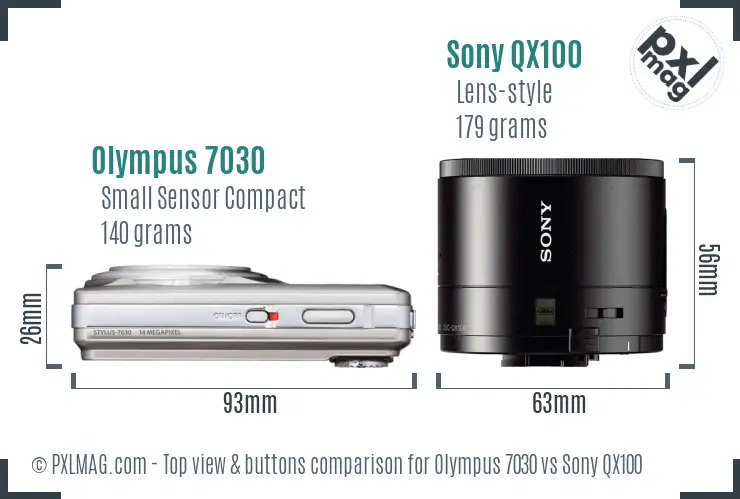 Olympus 7030 vs Sony QX100 top view buttons comparison