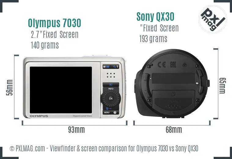 Olympus 7030 vs Sony QX30 Screen and Viewfinder comparison