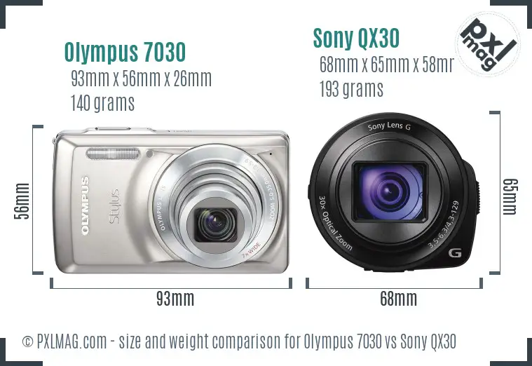 Olympus 7030 vs Sony QX30 size comparison