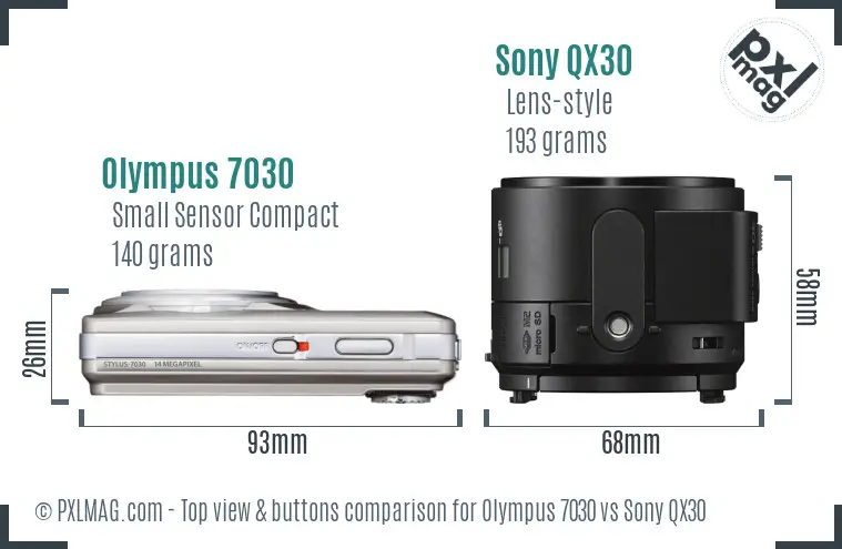 Olympus 7030 vs Sony QX30 top view buttons comparison