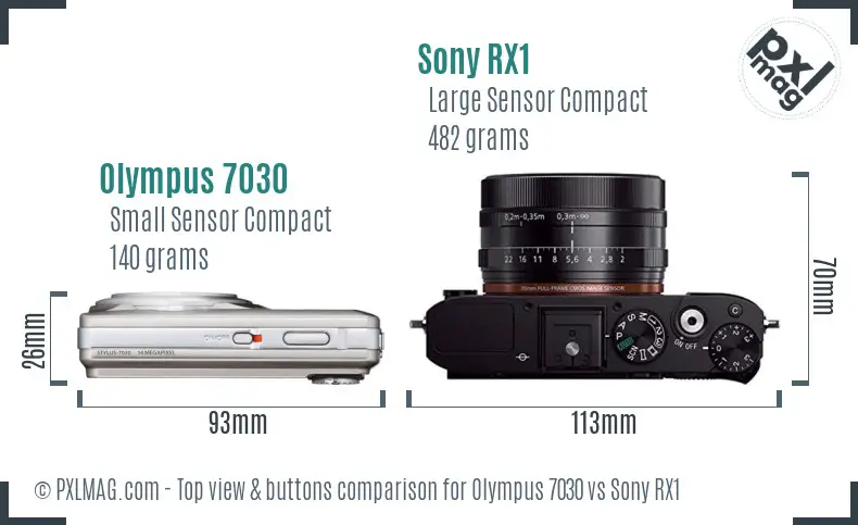 Olympus 7030 vs Sony RX1 top view buttons comparison