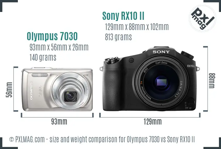 Olympus 7030 vs Sony RX10 II size comparison