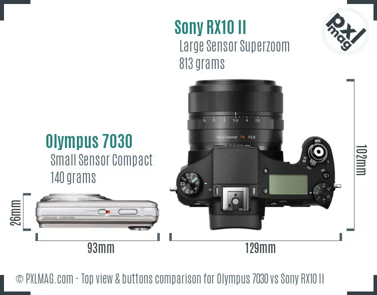 Olympus 7030 vs Sony RX10 II top view buttons comparison