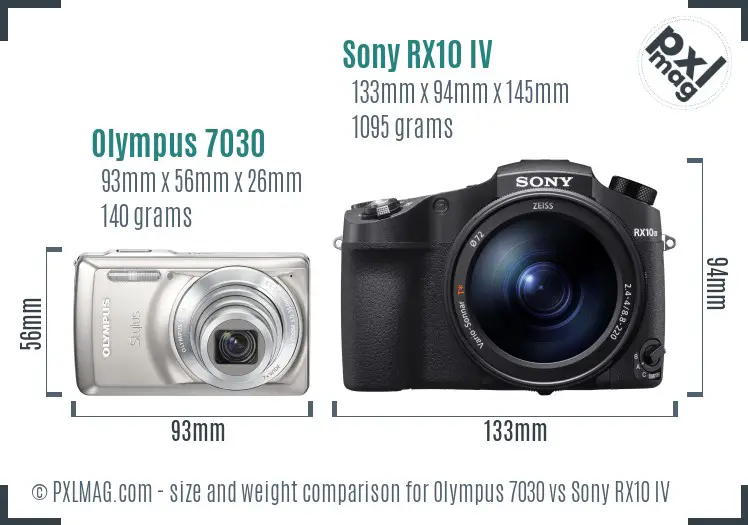 Olympus 7030 vs Sony RX10 IV size comparison