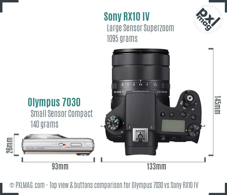 Olympus 7030 vs Sony RX10 IV top view buttons comparison