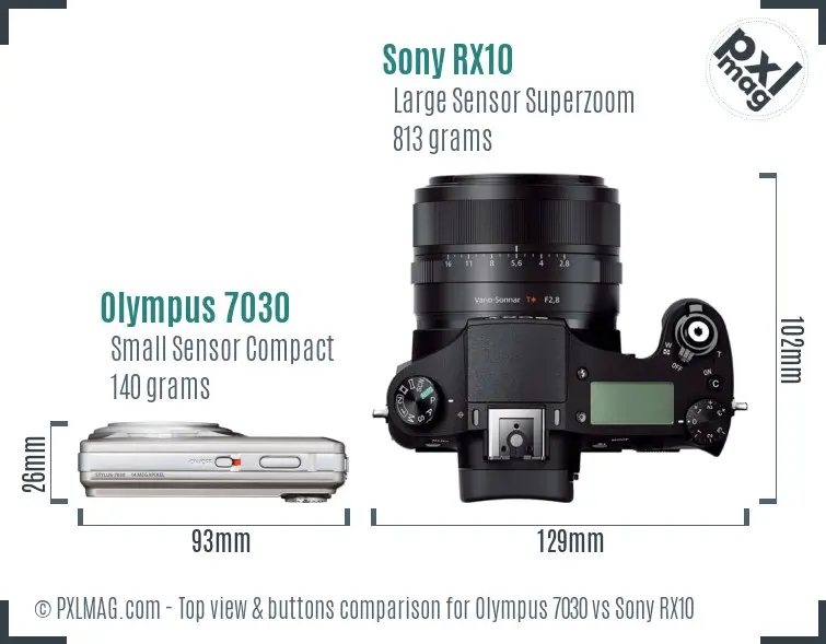 Olympus 7030 vs Sony RX10 top view buttons comparison