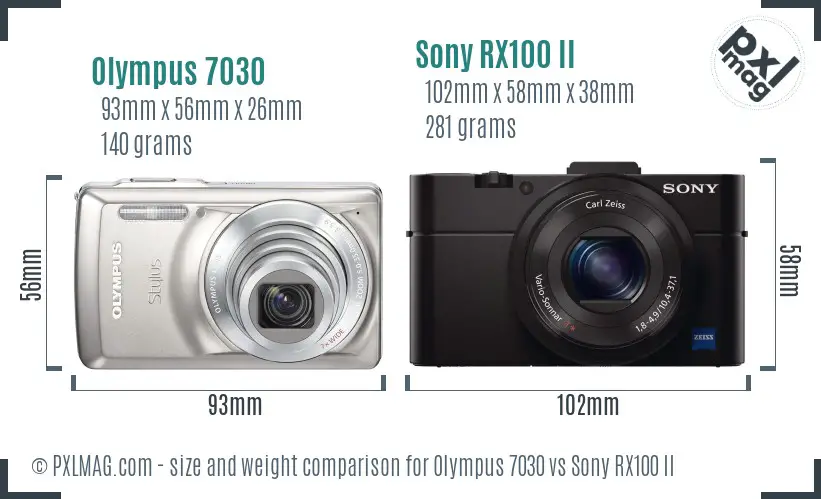 Olympus 7030 vs Sony RX100 II size comparison