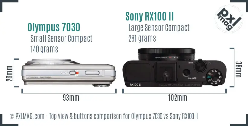 Olympus 7030 vs Sony RX100 II top view buttons comparison