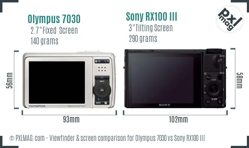 Olympus 7030 vs Sony RX100 III Screen and Viewfinder comparison