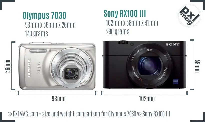 Olympus 7030 vs Sony RX100 III size comparison