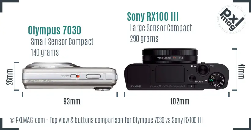 Olympus 7030 vs Sony RX100 III top view buttons comparison