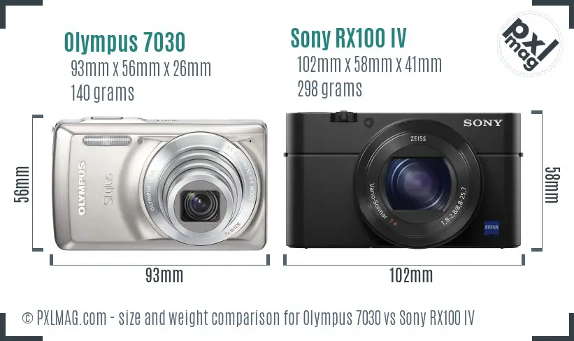 Olympus 7030 vs Sony RX100 IV size comparison