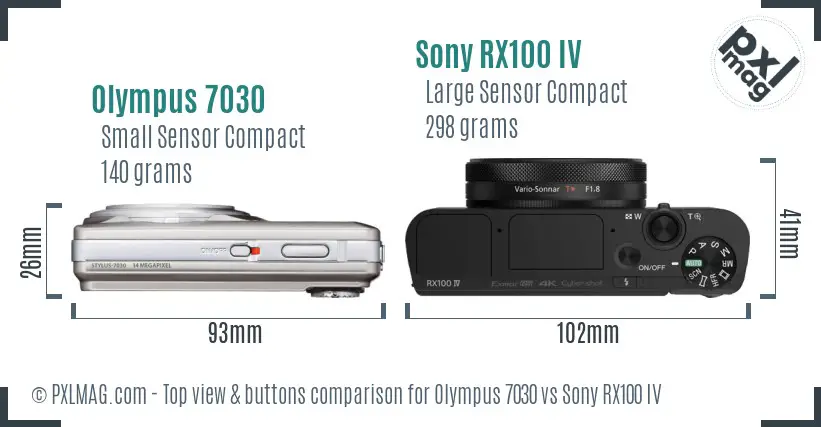 Olympus 7030 vs Sony RX100 IV top view buttons comparison