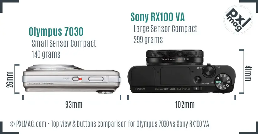 Olympus 7030 vs Sony RX100 VA top view buttons comparison