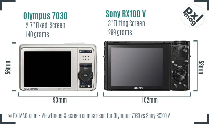 Olympus 7030 vs Sony RX100 V Screen and Viewfinder comparison