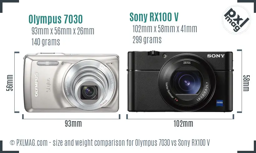 Olympus 7030 vs Sony RX100 V size comparison