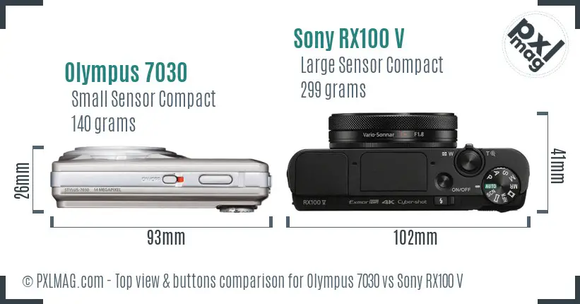 Olympus 7030 vs Sony RX100 V top view buttons comparison