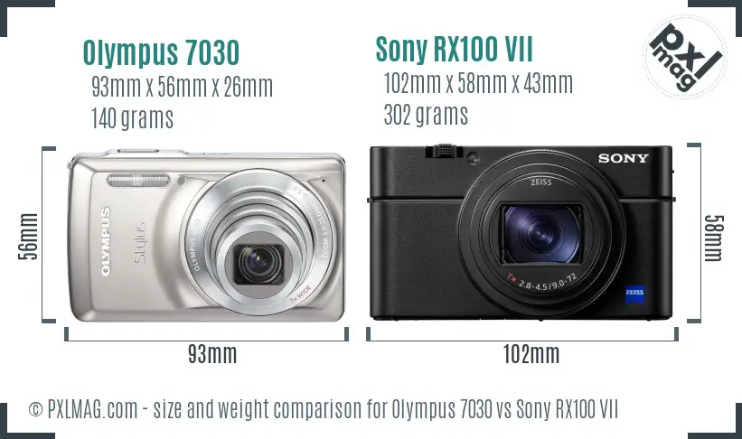 Olympus 7030 vs Sony RX100 VII size comparison Olympus 7030 vs Sony RX100 VII size comparison