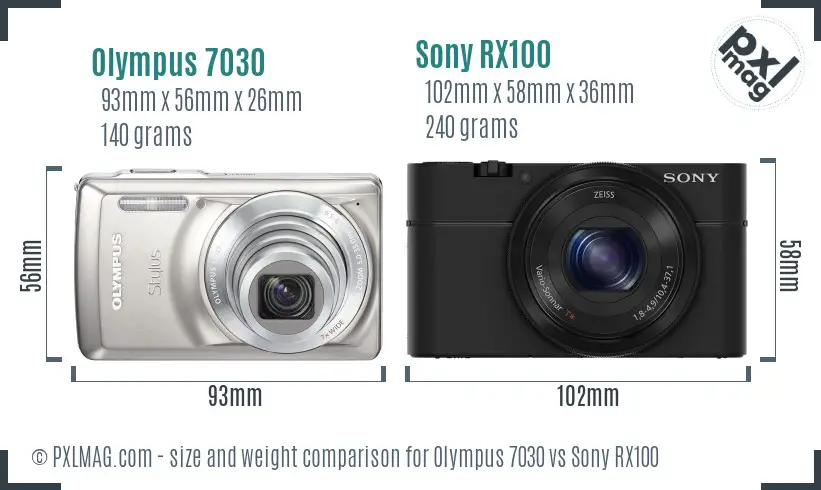 Olympus 7030 vs Sony RX100 size comparison