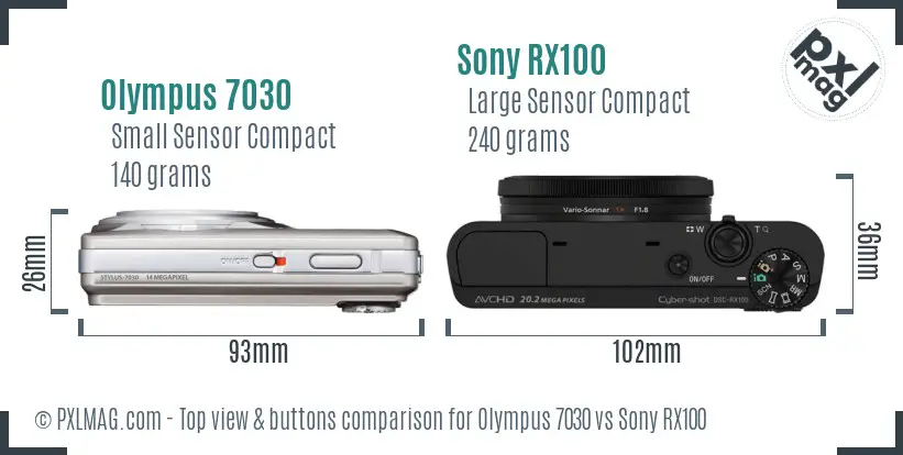Olympus 7030 vs Sony RX100 top view buttons comparison
