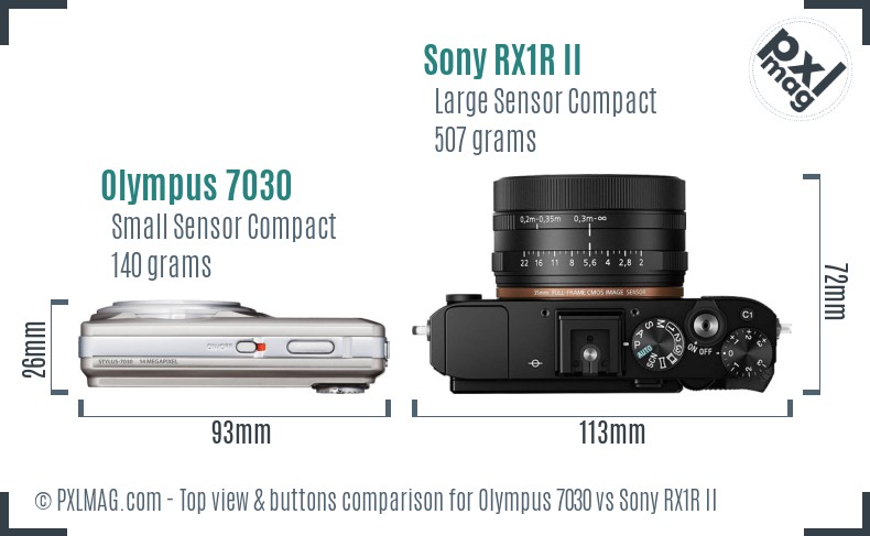 Olympus 7030 vs Sony RX1R II top view buttons comparison