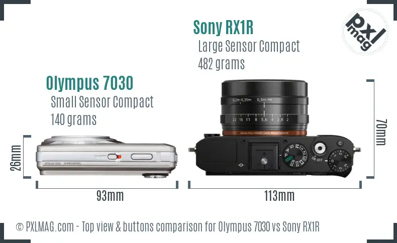 Top view design and control layout comparison of Olympus 7030 and Sony RX1R