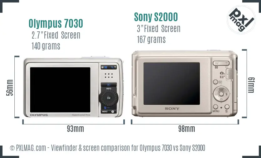 Olympus 7030 vs Sony S2000 Screen and Viewfinder comparison