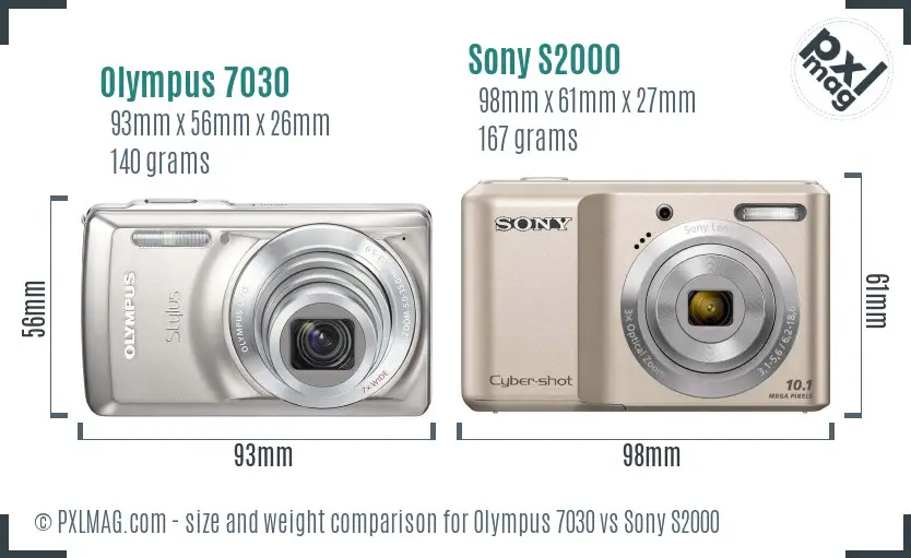 Olympus 7030 vs Sony S2000 size comparison