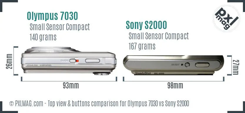 Olympus 7030 vs Sony S2000 top view buttons comparison