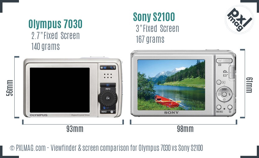 Olympus 7030 vs Sony S2100 Screen and Viewfinder comparison