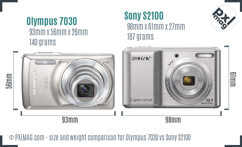 Olympus 7030 vs Sony S2100 size comparison