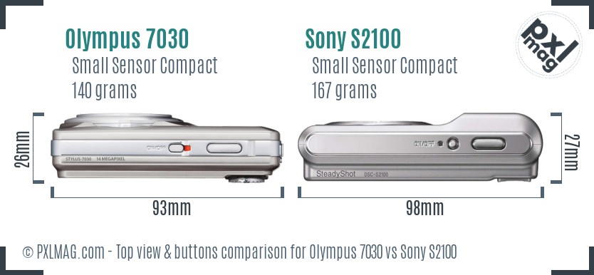 Olympus 7030 vs Sony S2100 top view buttons comparison