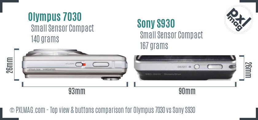 Olympus 7030 vs Sony S930 top view buttons comparison