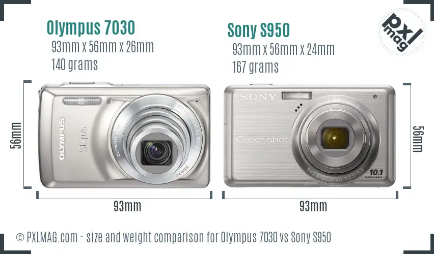 Olympus 7030 vs Sony S950 size comparison