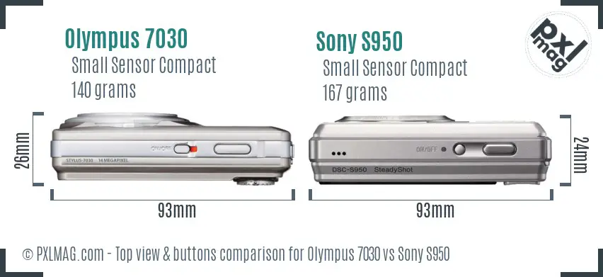 Olympus 7030 vs Sony S950 top view buttons comparison